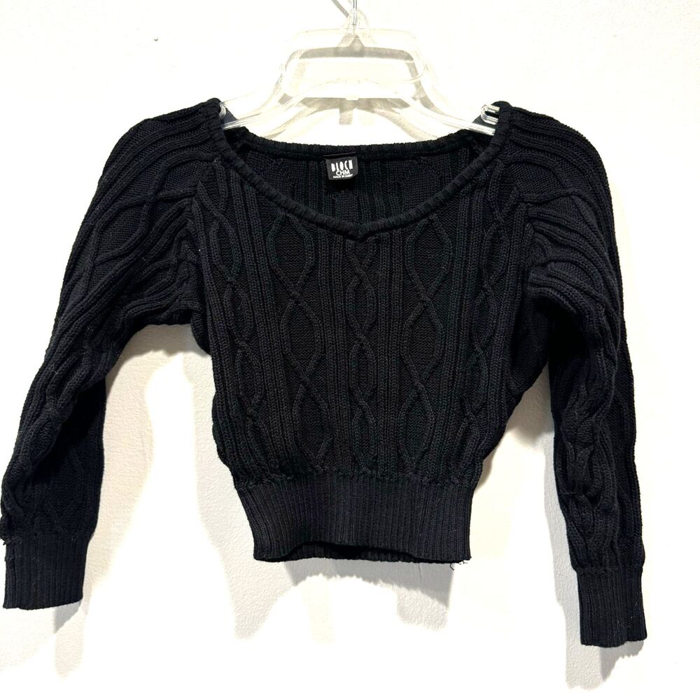 Bloch Cropped Cable Knit Sweater Black Cotton Long Sleeve Ballet Girls sz Medium
